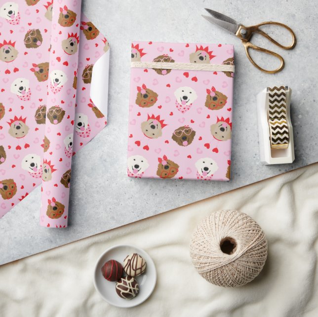 Papel De Presente Feliz Dia dos Namorados Cachorros de Retriever Our (Artesanato)