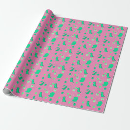 Papel De Presente Feliz Dinomight Aniversário, verde rosa