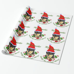 Papel De Presente Feliz do Natal de Rottweiler