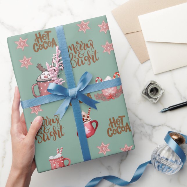 Papel De Presente Feliz e Brilho e cacau quente - Natal verde (Presentear)