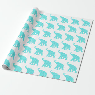 Papel De Presente Feliz Elephant Art Turquoise Patterno Cute