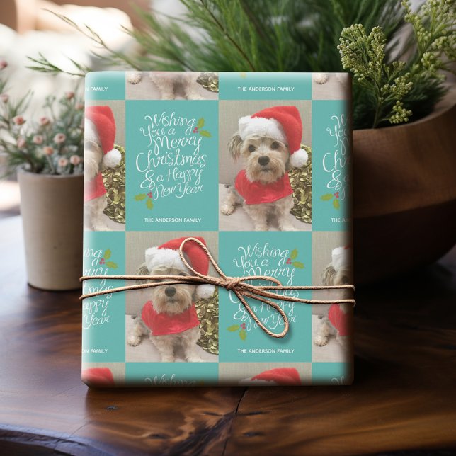 Papel De Presente Feliz Feliz ano novo de Natal - 1 Whimsical Fotogr (Personalized Photo Wrapping Paper)