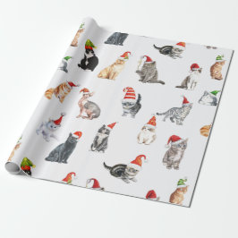 Papel De Presente Feliz Feliz Gato de Natal com Papai Noel