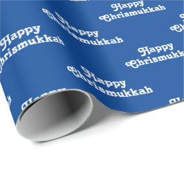 Papel De Presente Feliz Feriado Judaico Azul Chrismukkah Branco
