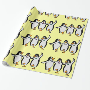 Papel De Presente Feliz Festa de aniversário de Pinguins Dançantes