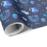 Papel De Presente Feliz Festa de Chanucá Belo Decoração Azul<br><div class="desc">Feliz Festa de Chanucá Belo Decoração Azul, Feriado Judaico, Papel De Molho. Antecedentes judaicos Holiday Hanukkah com símbolos tradicionais Chanukah - sonhos de madeira (rodando), rosquinhas, menorah de ouro, velas, estrela de David e padrão de papel de parede azul brilhante. Decoração de Eventos do Festival de Chanucá. Jerusalém, Israel. Artesanatos...</div>