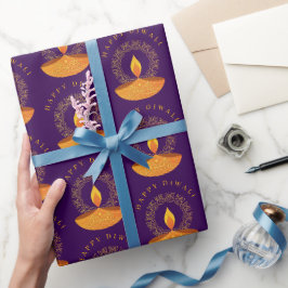 Papel De Presente Feliz Festival Diwali de Luzes Roxo