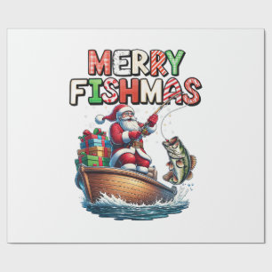 Papel De Presente Feliz Fishmas Papai Noel Amantes de Pesca Fun Lanç