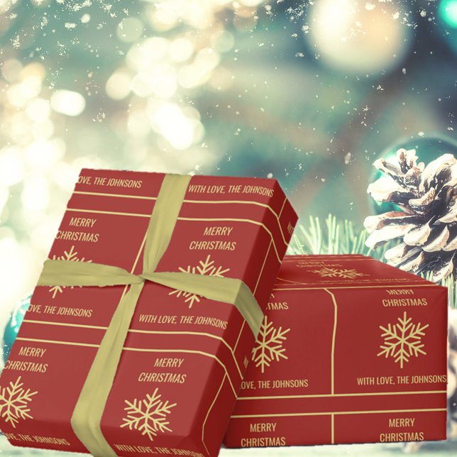 Papel De Presente Feliz Floco de Neve de Natal (Merry Christmas Snowflake Wrapping Paper)