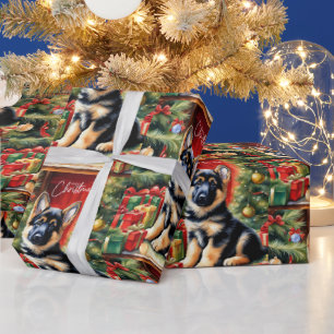 Papel De Presente Feliz German shepherd de Natal