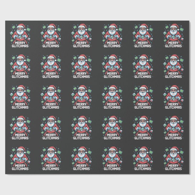 Papel De Presente Feliz Glitchmas Codificação Programador Papai Noel (Aberto)