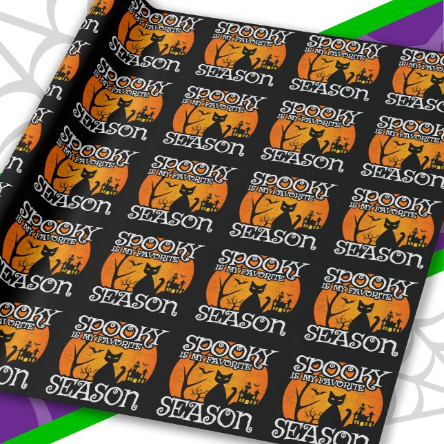 Papel De Presente Feliz Halloween Black Cat Spooky Season Hall Engra (Criador carregado)