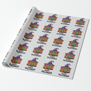 Papel De Presente Feliz Halloween Casa de Abóbora & Telhado de Chapé