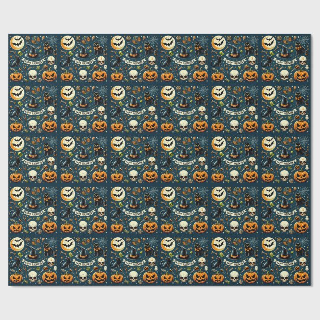Papel De Presente Feliz Halloween Divertido & Assustador (Aberto)