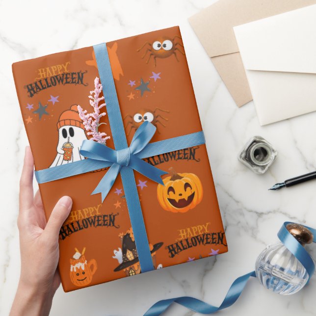 Papel De Presente Feliz Halloween Ghost Pumpkin (Presentear)
