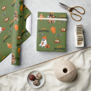 Papel De Presente Feliz Halloween Ghost Pumpkin