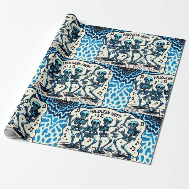 Papel De Presente Feliz Halloween Skeletons: Festa de dança, Tie-Dye (Desenrolado)