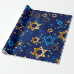 Papel De Presente Feliz Hanukkah Blue Star de David Menorah<br><div class="desc">Feliz Hanukkah,  estrela de David,  Menorah,  papel de embrulho de padrão azul.</div>