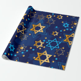 Papel De Presente Feliz Hanukkah Blue Star de David Menorah