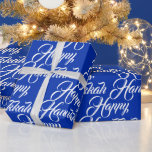 Papel De Presente Feliz Hanukkah cobalto azul moderno<br><div class="desc">Feliz Hanukkah cobalt azul e branco,  moderno e elegante papel de enfeite. Padrão de tipografia de script branco na cor de fundo azul cobalto.</div>