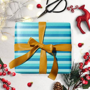 Papel De Presente Feliz Hanukkah Padrão Listrado Azul e Turquesa