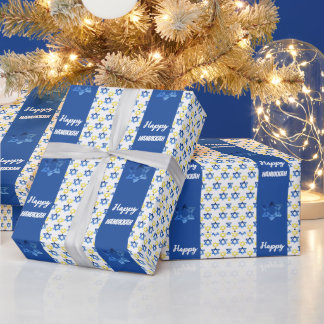 Papel De Presente Feliz Hanukkah Watercolor David Stars