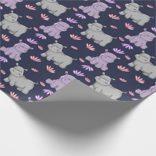 Papel De Presente Feliz Hippos e Flores