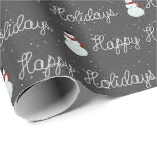 Papel De Presente Feliz Holidays, boneco de neve e texto de corda na