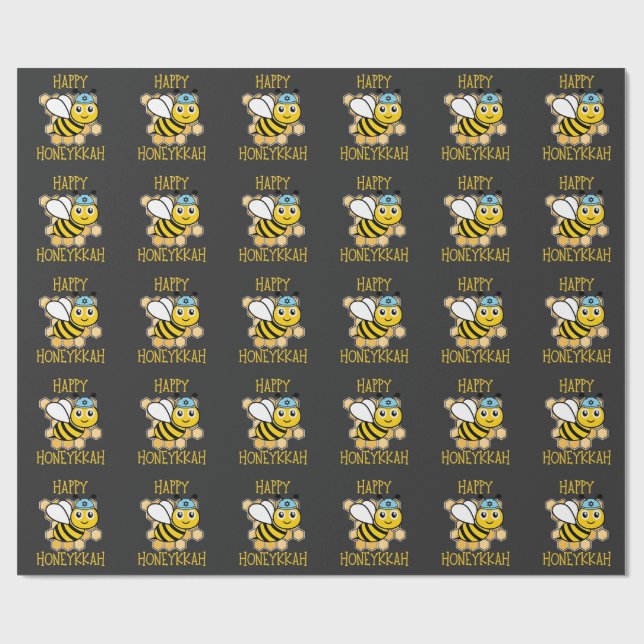 Papel De Presente Feliz Honeykkah Honey Bee Hanukkah judeu (Aberto)