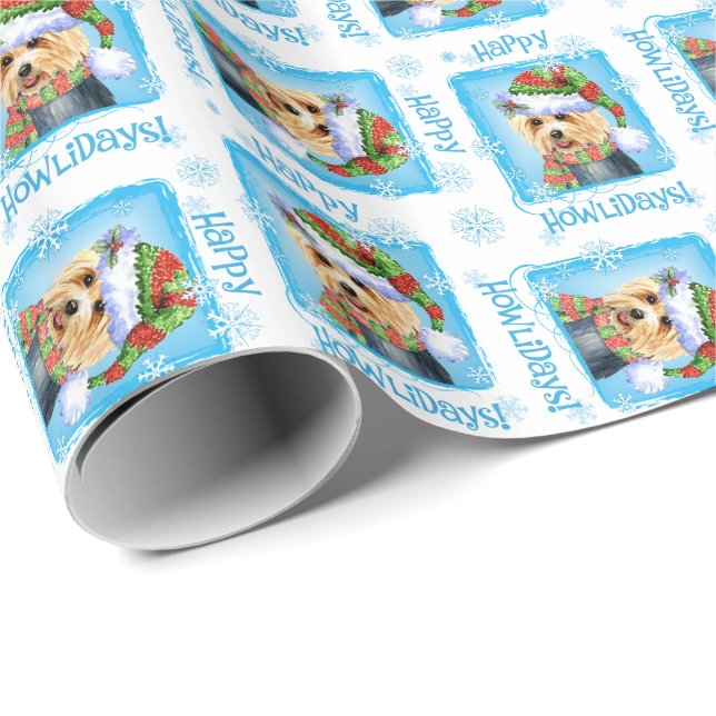 Papel De Presente Feliz Howlidays, australiano Terrier Wrappaper (Ponta do rolo)