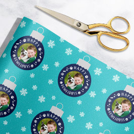 Papel De Presente Feliz Howlidays Foto Personalizada de Cão Turquesa