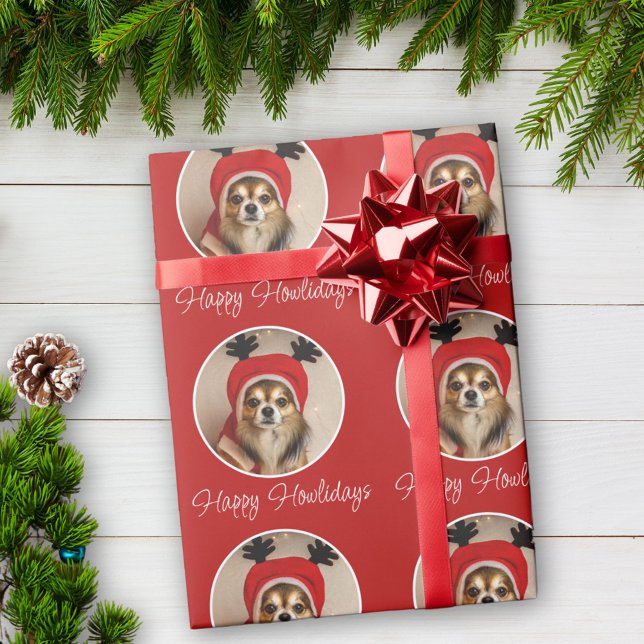 Papel De Presente Feliz Howlidays Red Dog Pet Photo (Criador carregado)