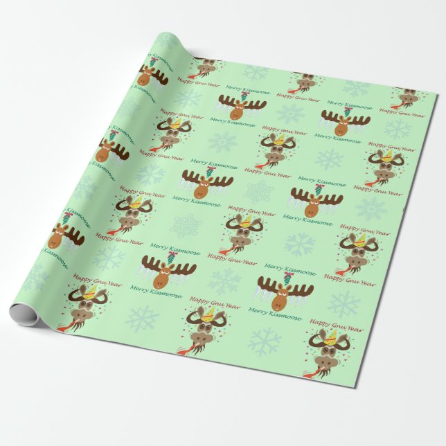 Papel De Presente Feliz Kissmoose_Happy Gnu Year Standard_green (Desenrolado)