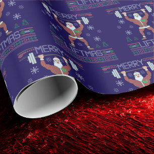 Papel De Presente Feliz Liftmas Feia Natal Workout Azul
