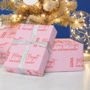 Papel De Presente Feliz moderna e Natal Rosa Brilhante