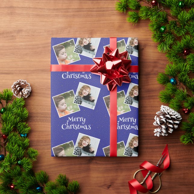 Papel De Presente Feliz Natal 2 fotos e estrelas personalizadas (Presente de Natal)