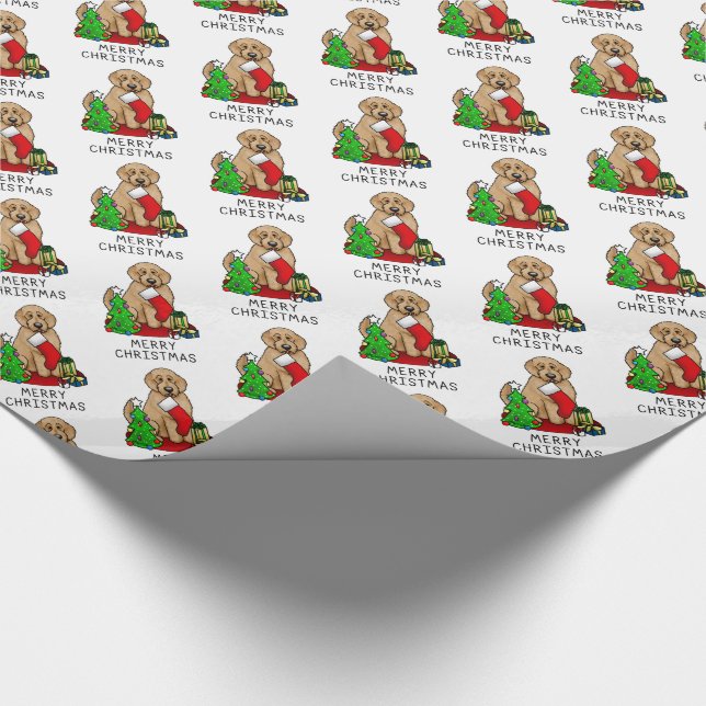 Papel De Presente Feliz Natal 2 Goldendoodle (ouro vermelho) (Ponta)