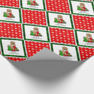 Papel De Presente Feliz Natal 2 Goldendoodle (ouro vermelho)
