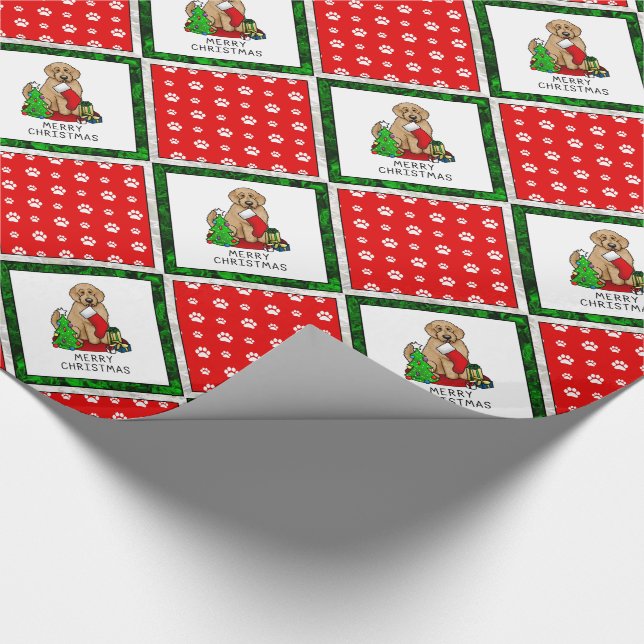 Papel De Presente Feliz Natal 2 Goldendoodle (ouro vermelho) (Ponta)