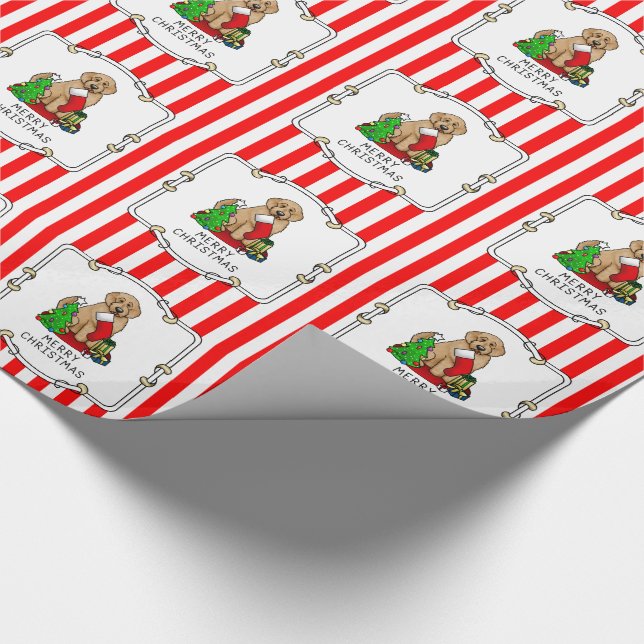 Papel De Presente Feliz Natal 2 Goldendoodle (ouro vermelho) (Ponta)