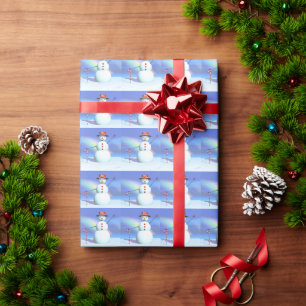 Papel De Presente Feliz Natal 3D Snowman