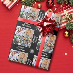 Papel De Presente Feliz Natal 4 Colagem de Fotos Nome da Família Pre