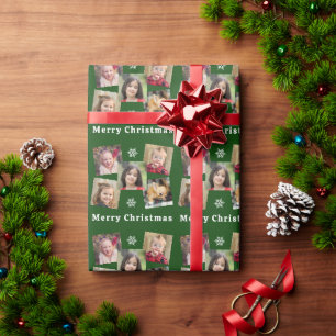 Papel De Presente Feliz Natal 5 colagem de fotos verde Natal
