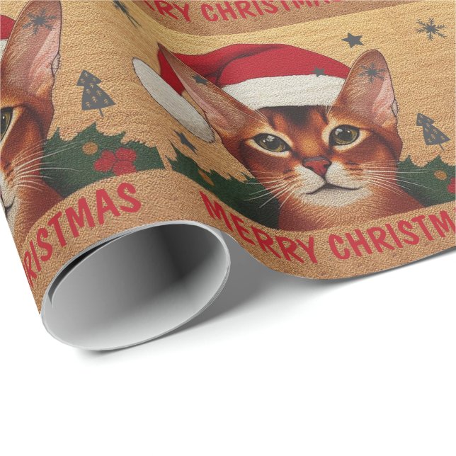Papel De Presente Feliz Natal Abyssinian Cat, Papais noeis Xmas Kitt (Ponta do rolo)
