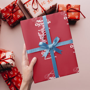 Papel De Presente Feliz Natal arco desenhado à mão vermelho retrô