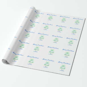 Papel De Presente Feliz Natal arco verde azul adicione nome de famíl