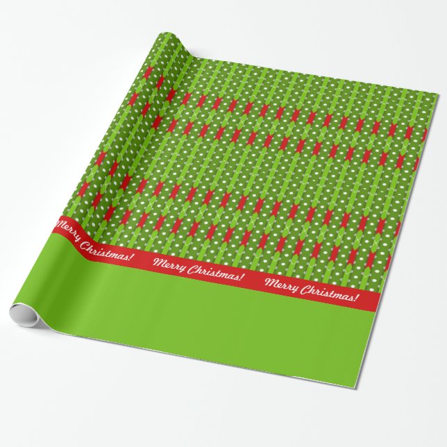 Papel De Presente Feliz Natal! Argyle Stripes Vermelho e Verde Perso (Desenrolado)
