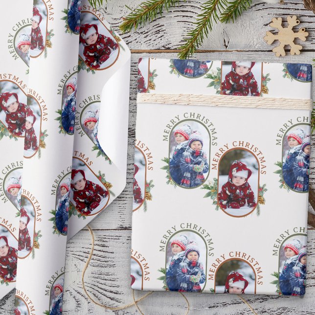 Papel De Presente Feliz Natal Arredondado Lozenge 2 Foto (Merry Christmas photo wrapping paper from Rounded Lozenge Photo Collage collection)