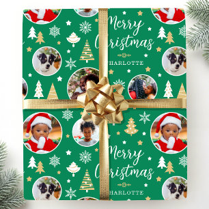 Papel De Presente Feliz Natal Árvores Festivas Foto de Médio Verde