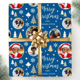Papel De Presente Feliz Natal Árvores Festivas Foto Personalizada Az